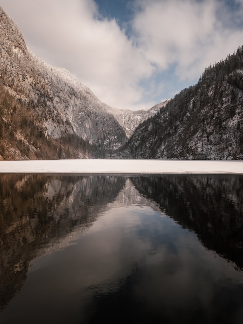 Mountain peaks reflected in a calm alpine lake at the Alpine Lake Basecamp